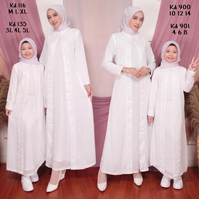 ec9o- Chianoz Gamis Putih Anak Couple Mewah Wilona Dress Brukat Renda Baju Lebaran Umroh
