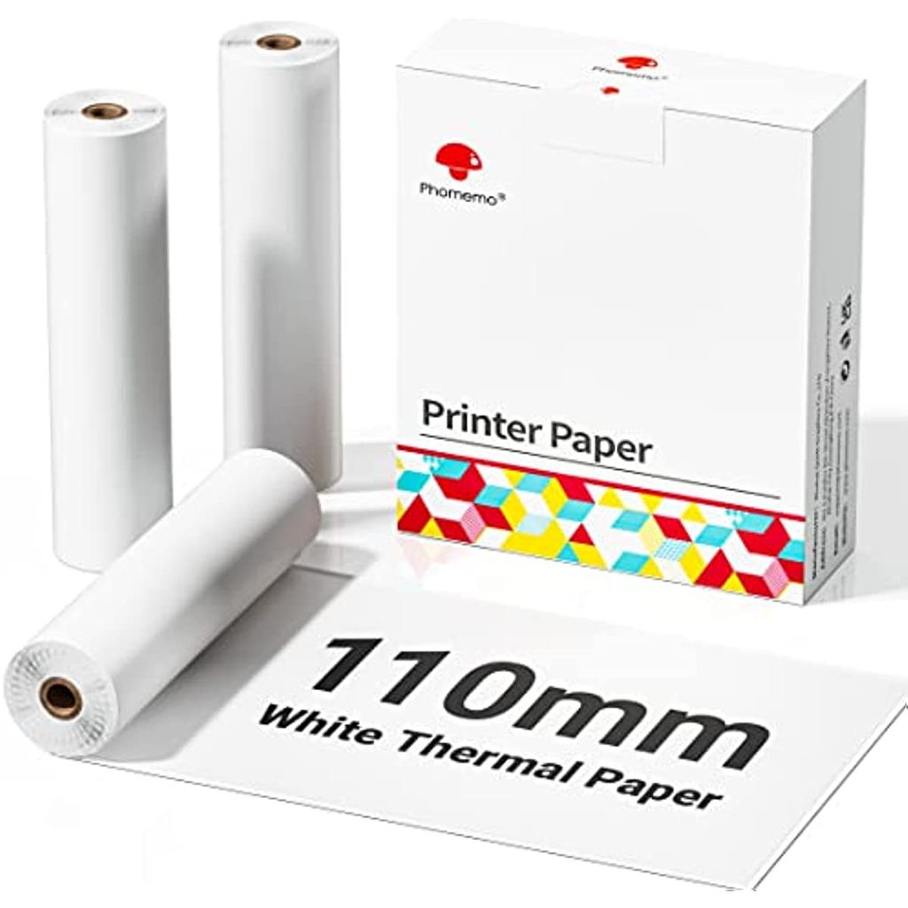Phomemo 110mm White Non-Adhesive Thermal Paper White Thermal Paper for Phomemo M04S/M04AS Portable T