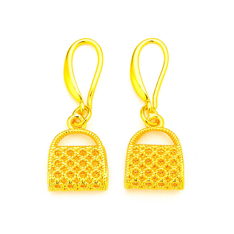 Bag Earrings Women's 24K Gold AU999 - Cute mini bag design, 24K/AU999 pure gold, dainty and stylish