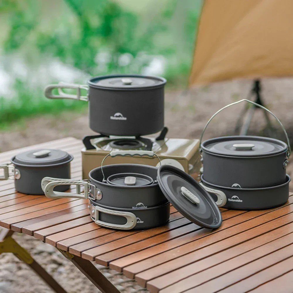 Naturehike - Outdoor Pots Set, Camping Cooking Equipment, Portable Stainless Steel Pot, Hanging Pot,