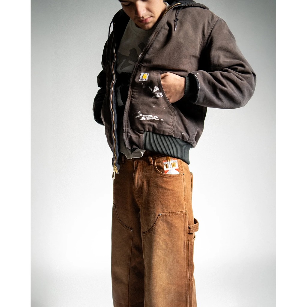 Streetwear Retro Jeans Y2k Gothic Pattern Embroidered Brown Loose Jeans Mens and Womens Fashionable