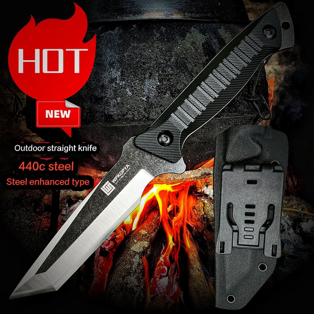 WPKOPYA(U.S.A) 440c Enhanced Steel tactical Straight Knife, jungle hunting straight knife, hiking,