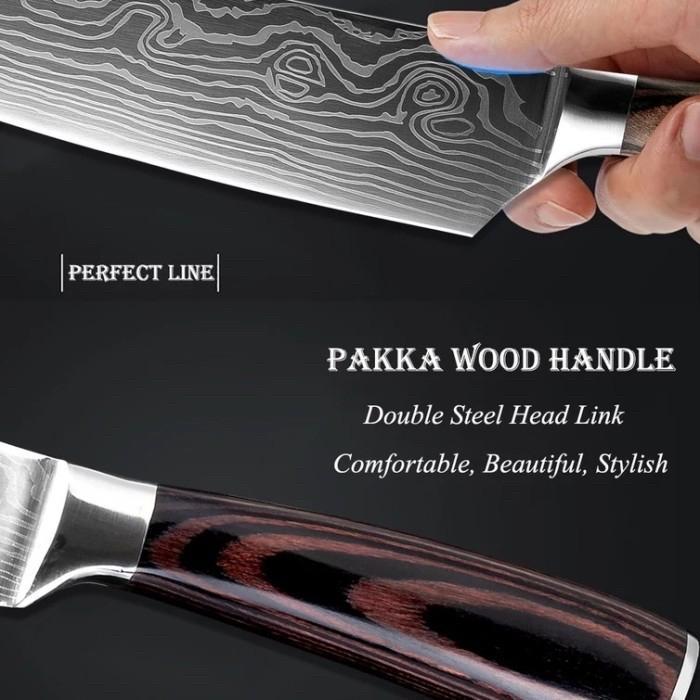 Xituo Pisau Dapur Set Chef Damascus Pattern Pisau Daging