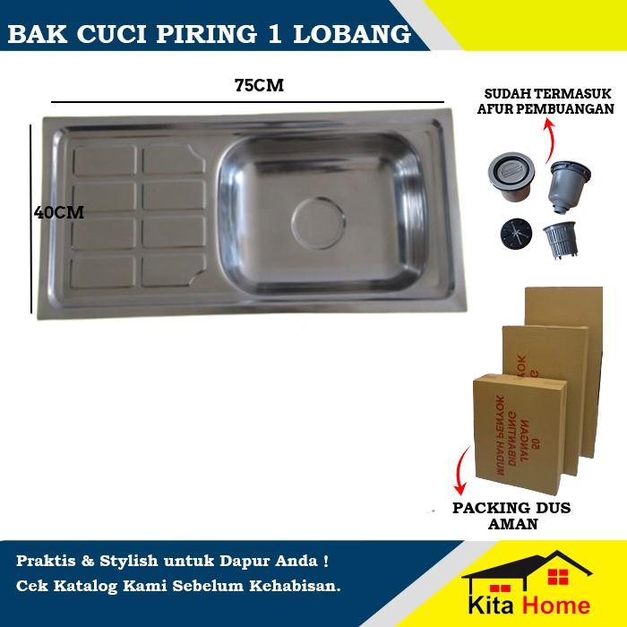 BERKUALITAS WASTAFEL / BAK CUCI PIRING 1 LOBANG UKURAN 75CM STAINLESS KOMPLIT / BAK CUCI PIRING