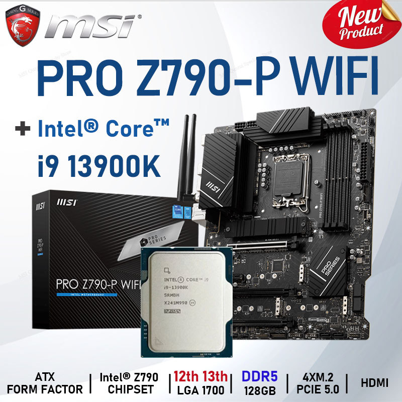 MSI Z790 Motherboard Combo i9 13900K LGA1700 CPU Combo i9 Z790-P WIFI DDR5 Mainboard Suit + Intel Co