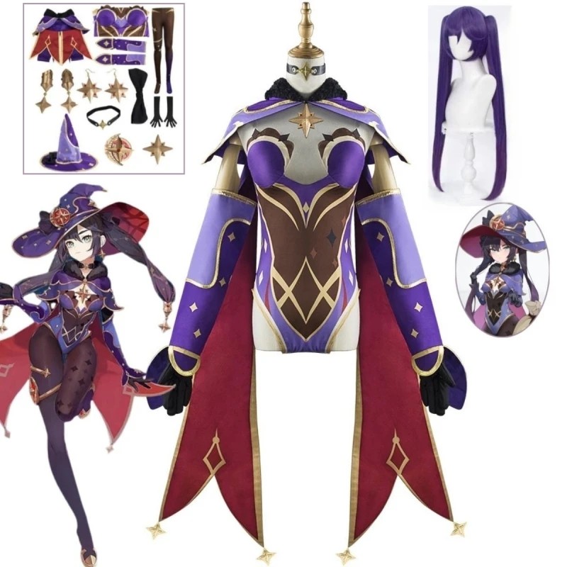 Anime Game Genshin Impact Mona Cosplay Kostum Women's Halloween Carnival Party Costume Wig Cosplay