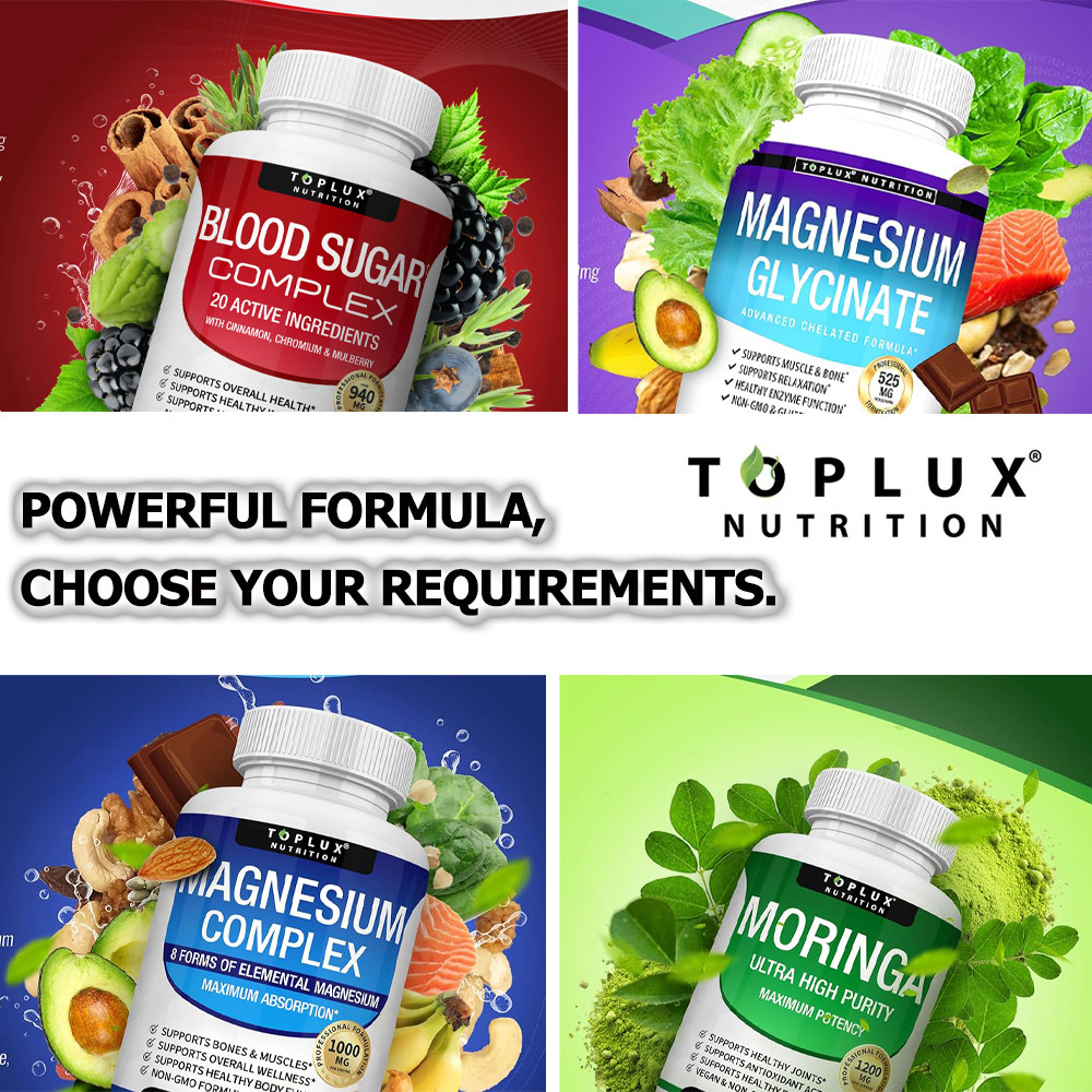 Premium Magnesium Complex Supplement 1000mg Magnesium Glysinate 525mg Blood Sugar Complex 940mg