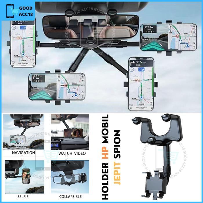 New Holder HP Mobil NB59 Fleksibel Jepit Kaca Spion Tengah + Bracket Anti Goyang