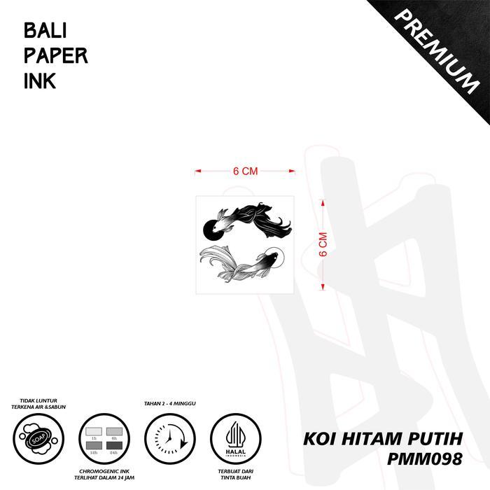 Tato Koi Hitam Putih PMM098 Premium Temporer Stiker Tato Bali Paper Ink Temporary