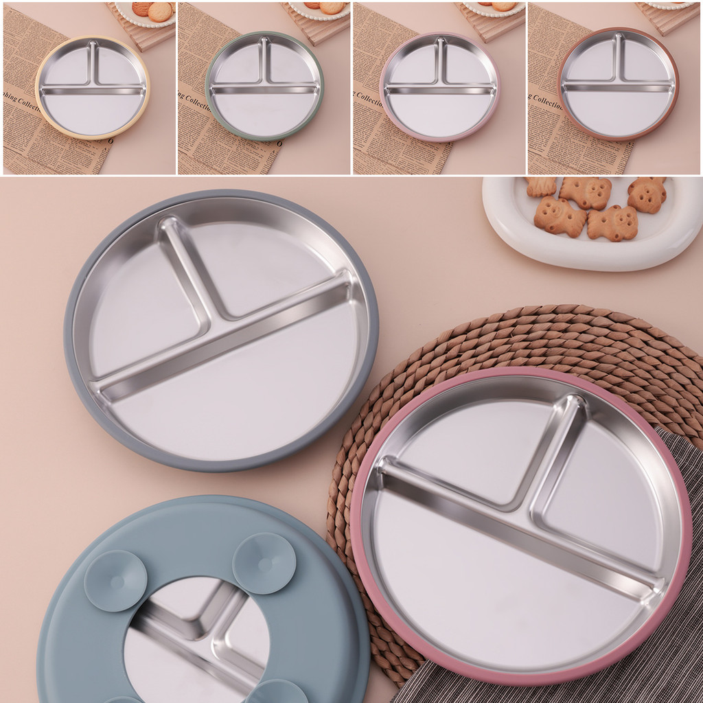 Color Kids 1Pcs Stainless Steel Plate Detachable Suction Dishes Baby Feeding Sucker Bowl Food Grade