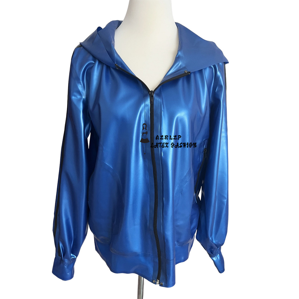 Latex Sports Suit Long Sleeve Cardigan Rubber Uniform Hoodie Top