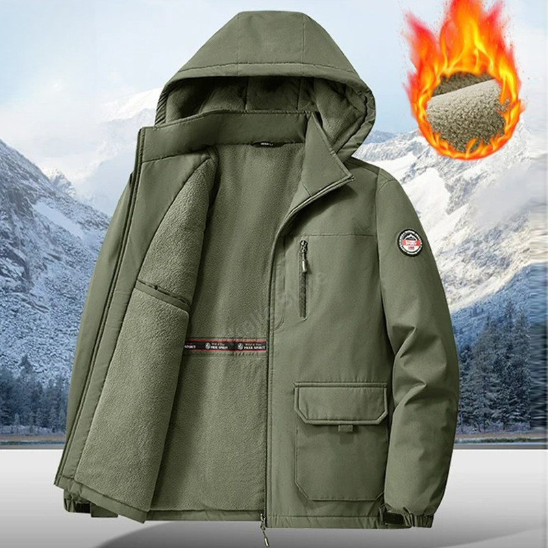 Men's Winter Parka Jacket with Faux Fur Lined Thicken Keep Warm Waterproof Outerwear Multi-pockets