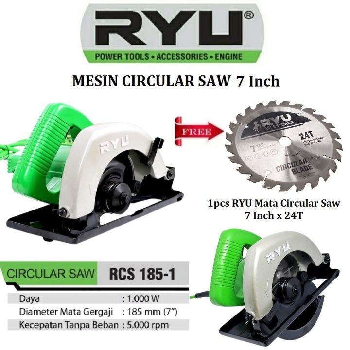 Ryu Circular Saw 7 Inch / Mesin Gergaji Potong Kayu /Gergaji Serkel Circle Pemotong Kayu/Gergaji