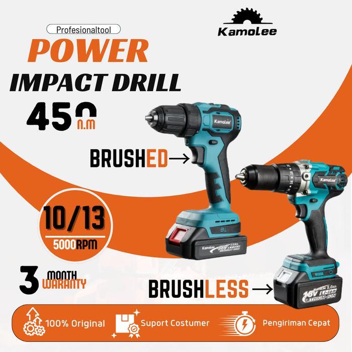 Bor Listrik Cordless Impact drill-Kamolee DDF485 Torsi Max 450N.m