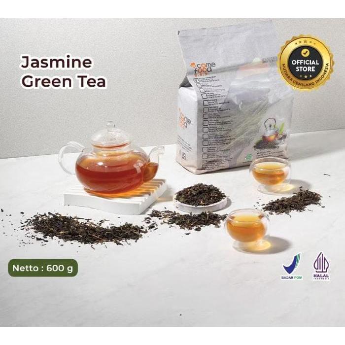 rxi7- Come Food Teh Hijau Jasmine Taiwan 600Gr Premium Greentea Rasa Pekat Wangi Manfaat