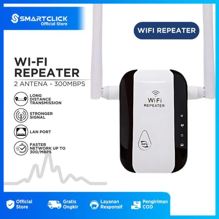 Wifi Repeater Wireless Extender Range 300 Mbps 2 Antena LAN Port Penguat Signal