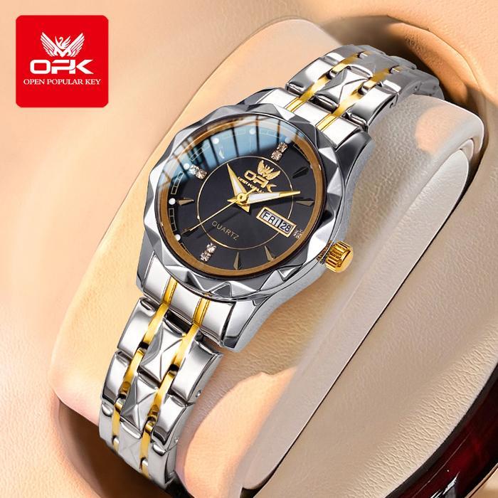 OPK Jam Tangan Wanita Anti Air Original Terbaru Mewah Stainless Steel Kalender Luminous Women Watch