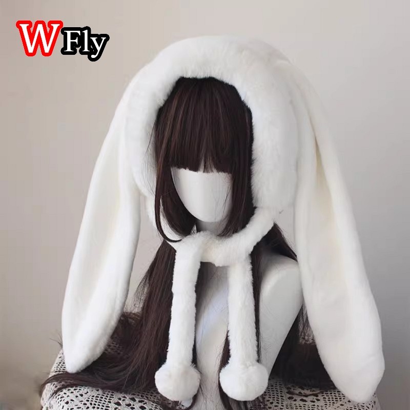 Autumn and Winter Lolita Harajuku Handmade Thick Warm Plush Long Rabbit Ear Hat Women's Subcultural