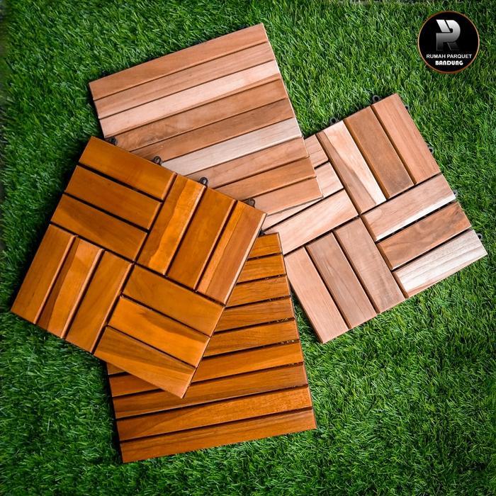 New Lantai Kayu Parket Decking Tile Jati Taman Kebun