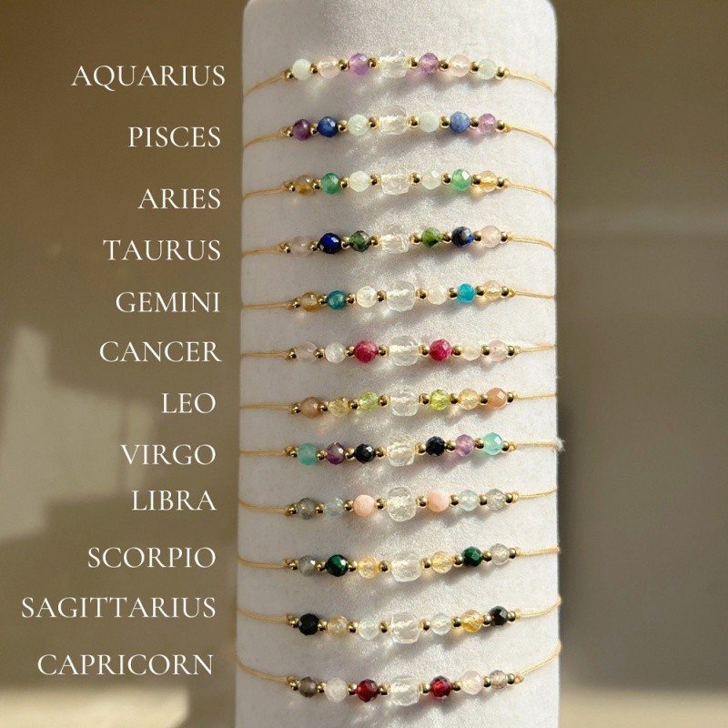 12 Zodiac Signs Natural Stone Bracelet Taurus Cancer Virgo Pisces Charm Bracelets for Women Men