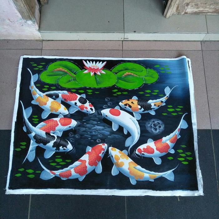 Lukisan ikan koi / Lukisan tangan / Lukisan Fengsui /60 x 80cm