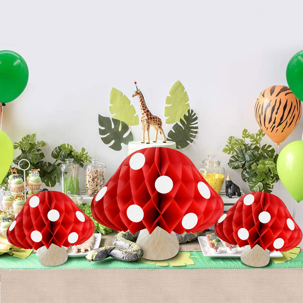 Mushroom Honeycomb Ball Woodland Animal Party Decoration Paper Flower Ball Kids Adults Happy Jungle 