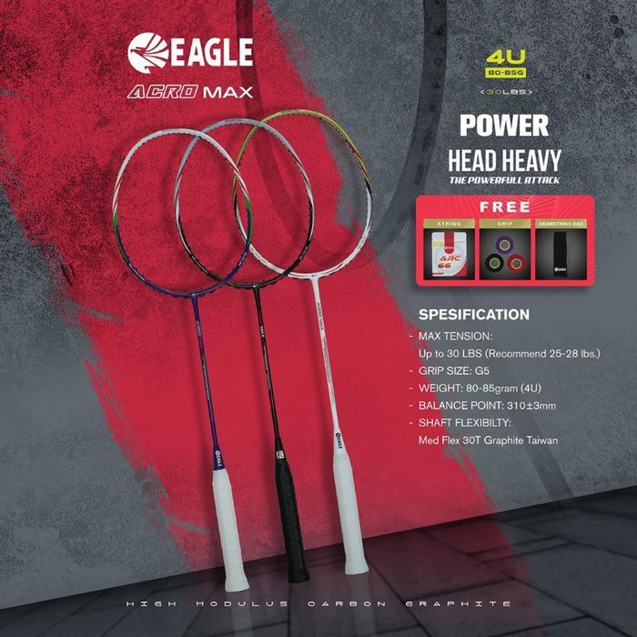 EAGLE RAKET BADMINTON ACROMAX ( HEAD HEAVY 4U)