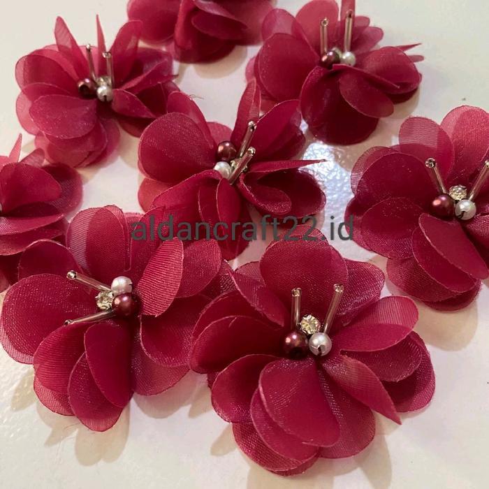 bunga solder / aplikasi bunga organza 3d / mutiara