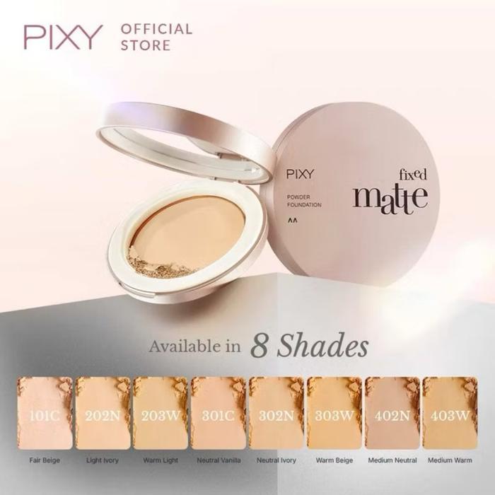 Fandaw- Pixy Fixed Matte Fowder Foundation - Foundation Powder Tahan Lama Dengan Perlindungan Uva &
