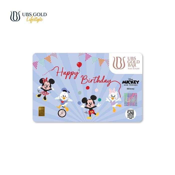 Ubs Gold Logam Mulia Disney Mickey Minnie Mouse Happy Birthday (B) 0.1