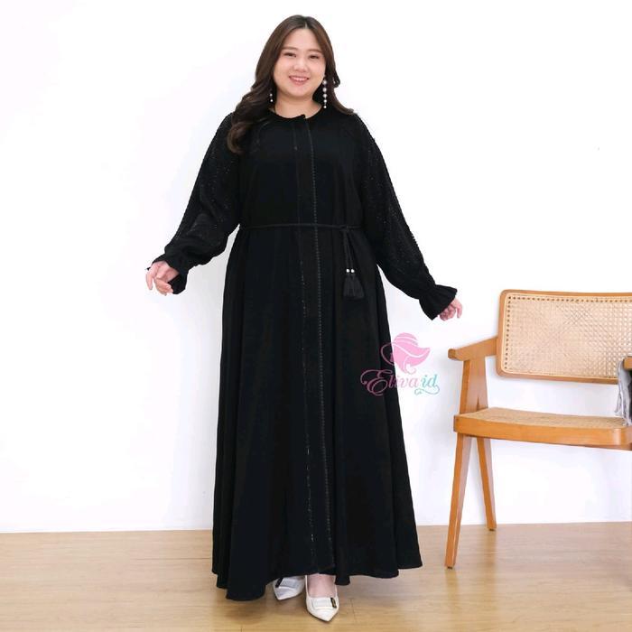 Jumbo Abaya Gamis Ermina Hitam Jetblack Turkey Umrah Haji Ld 130 140Cm