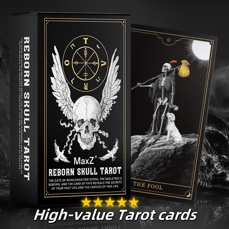 2025 Premium Skull Black Tarot Original Rider Waite Style Tarot Deck 78 Cards 12x7CM 400g Composite