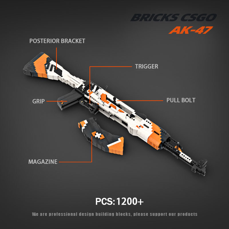 Creative Military CSGO Series AK47 Building Blocks Gun Continuous Shoot Rubber Band Bullet MOC Assem
