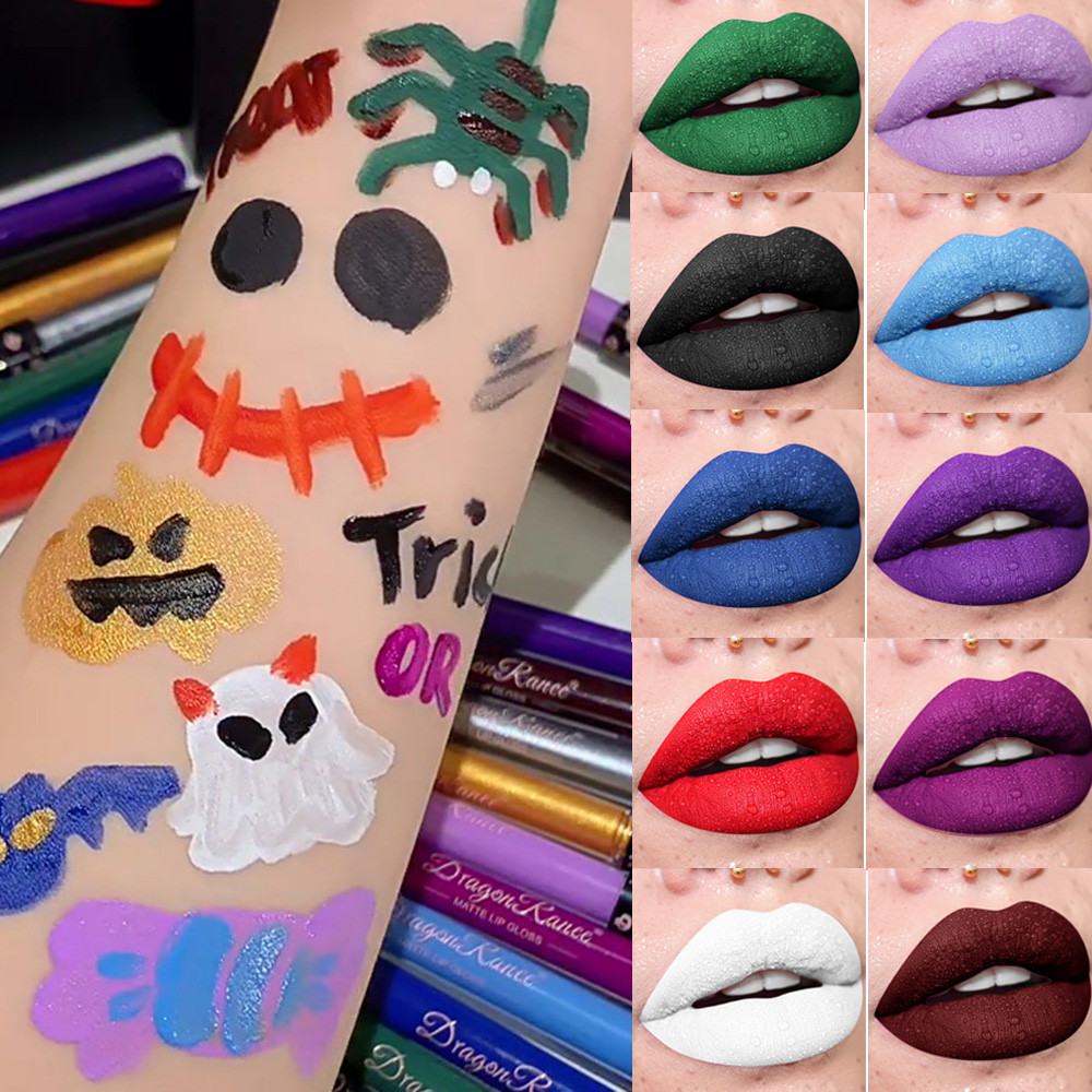 Halloween Makeup White Black Purple Matte Lip Gloss Sexy Red Vampire Liquid Lipstick Green Facial