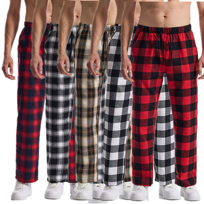 2025 New Men's Plaid Pants Black / Red Fashion Homme Daily Casual Loose Trousers