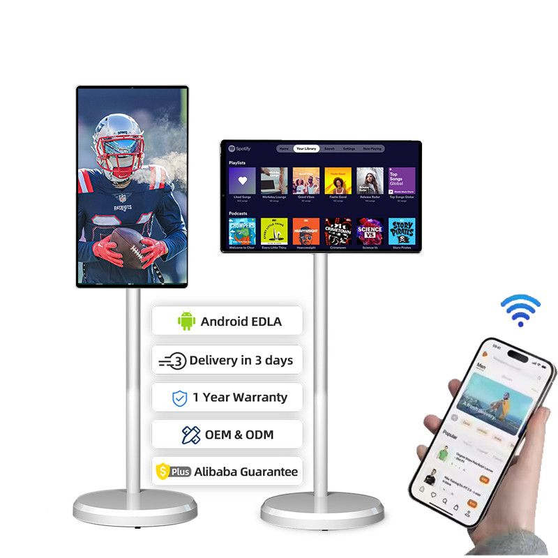 21.5 Inch Movable Touch Screen Tv FULL HD Smart Display White 4GB+64GB Smart Television On Wheels