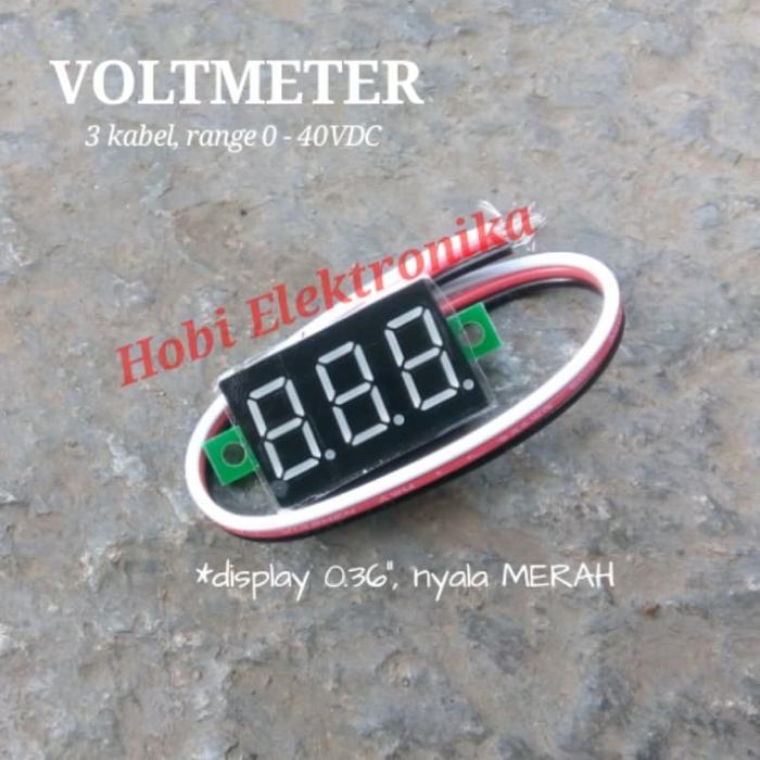 Voltmeter Digital 0.36" nyala MERAH mini DC Voltmeter 3 kabel