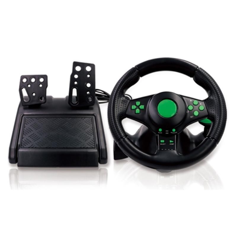 Gaming Steering Wheel with Pedals 180 Degree Rotation Vibration USB PC Steering Wheel for XB360///PC