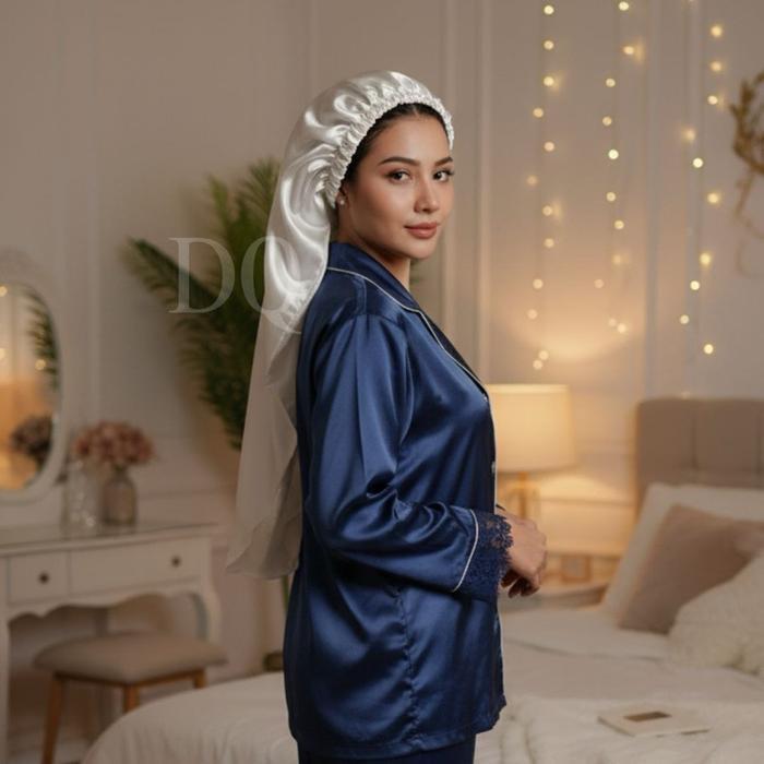 LONG HAIR BONNET SATIN SILK utup Kepala Tidur Rambut Panjang Anti Kusut Rontok Shower Cap Adjustable
