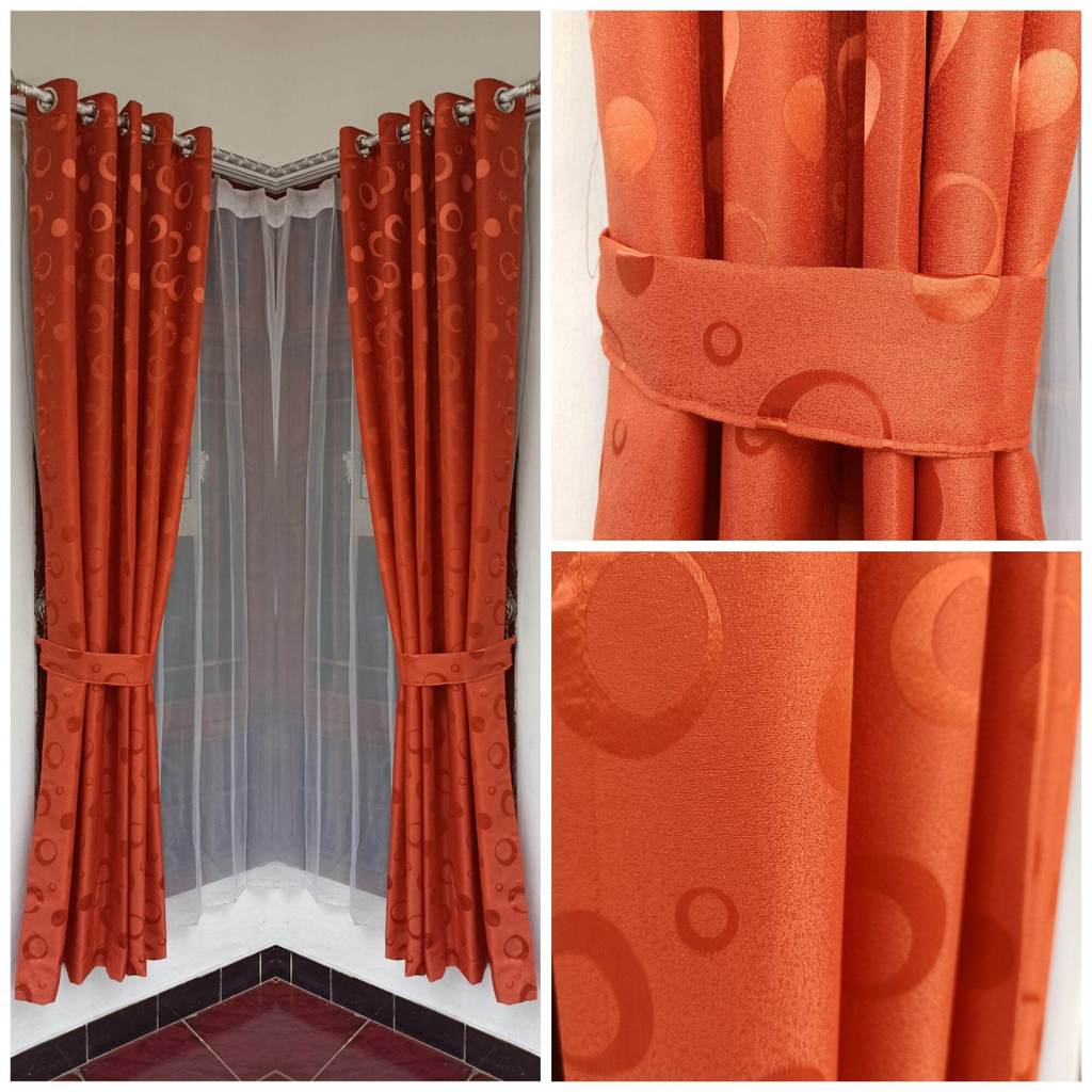 gorden hordeng korden tirai pintu jendela polkadot oren merah bata