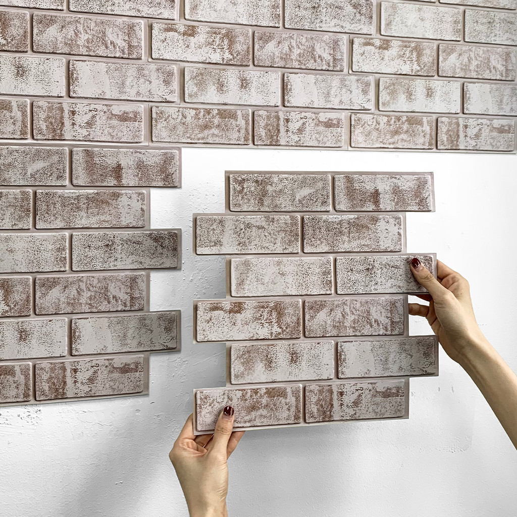10Pcs 3D Whitewash Brick Peel and Stick Wall Tile Self Adhesive Faux Brick Wall Panel 3D Wall