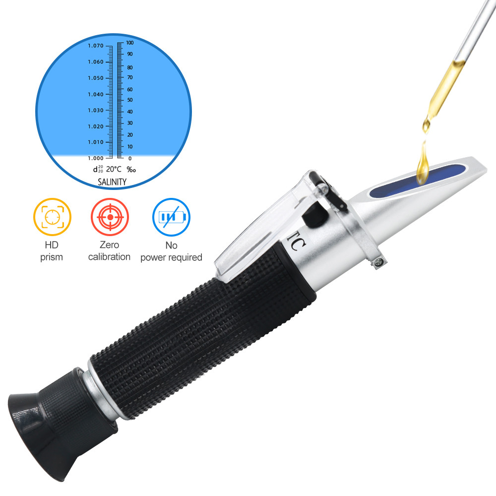 Handheld Salinity Refractometer 0-100% Salinometer 1.000-1.070Sg Salinity Seawater Salinometer For