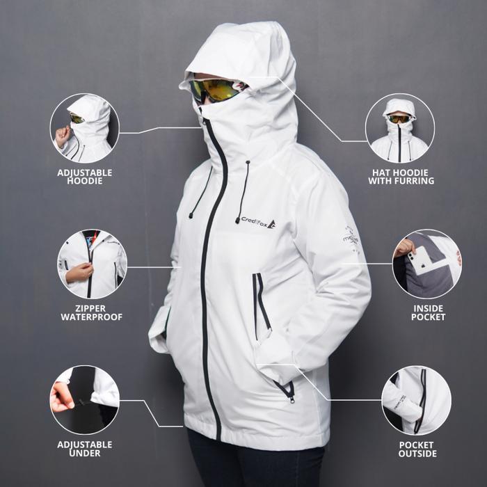 CREDIFOX Jaket Gunung Gorpcore White Seri Meretas Jejak Bahan Taslan JN Premium - Gropcore Jaket