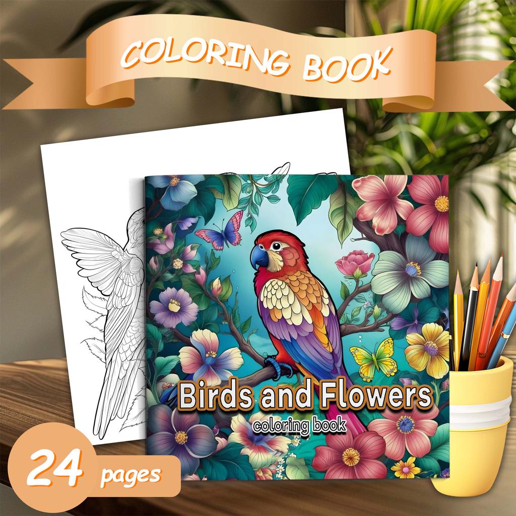 Birds And Flowers Coloring Book Cute Line Art And Wildlife Illustrations Relaxing Adult Picture Book