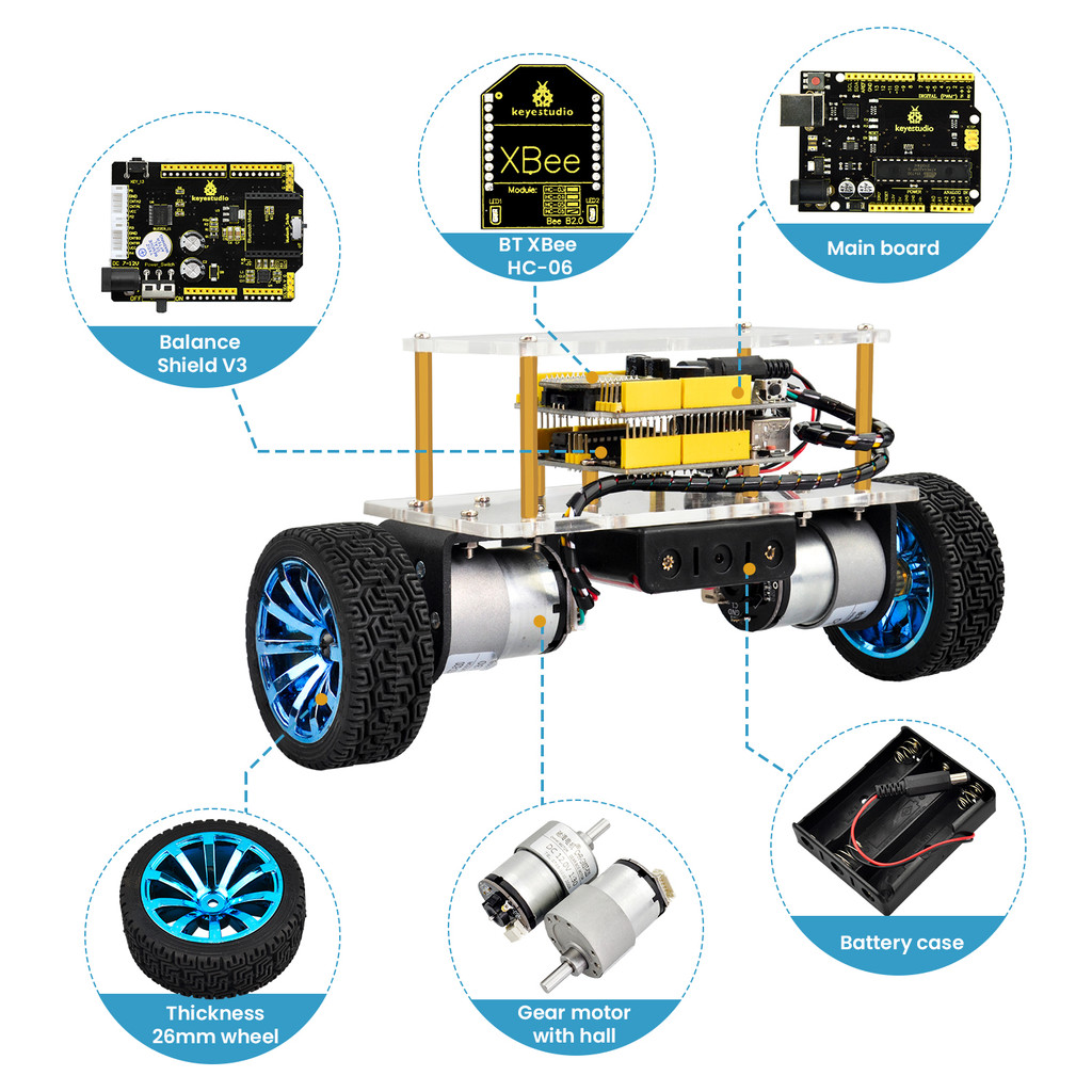 Keyestudio Self-Balancing Balance Robot Car Kit For Arduino Robot Self-balancing Car DIY Electronic 