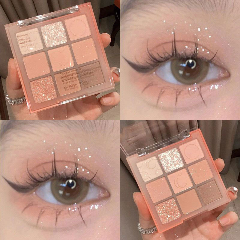 9 Colors Cream Peach Eyeshadow Palette Sequins Pearlescent Eye Contour Glitter Pigment Shadow Waterp