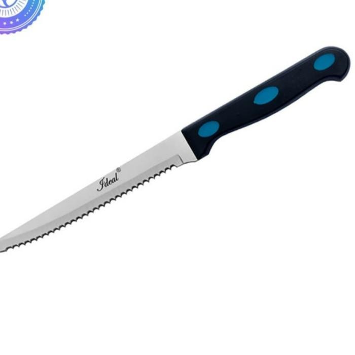 Pisau Steak Gerigi Gagang Plastik Hitam Awet Kuat Murah Tebal Tajam Panjang 21.3CM Pisau Makan Poton