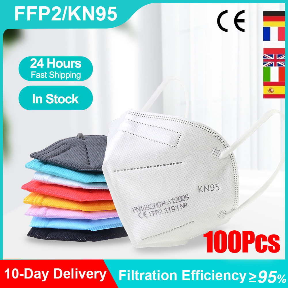 10-100PCS Mascarilla kn95 5 Layers Reusable Non-wove Adult ffp2 mask kn95 Mascarillas fpp2 Black