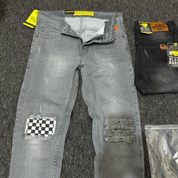8zg8- Celana Jeans Panjang Kotak Catur Pria Brand Black Viper Abu Style Terkini Santai