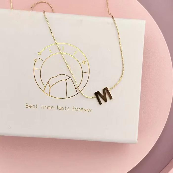 h2e3- Kalung Liontin Huruf Baja Titanium 26 Huruf Baja Tahan Karat 2025 Mode Sederhana Dan